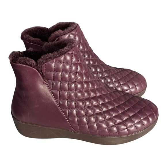 Fitflop Ankle Boot  Bootie Mila Diamond Quilted Shearling Purple Leather Women 7 - Picture 2 of 9